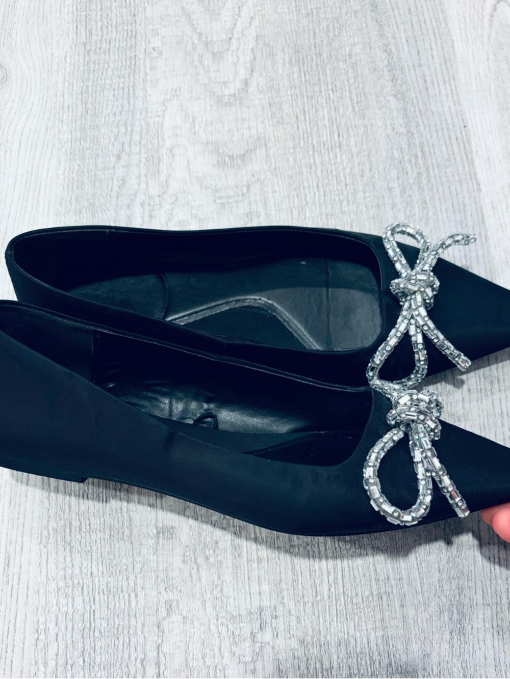 Zara Black Satin Ballet Flats with Embellished Bow Size 36 - Picture 5 of 8